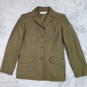Le Suit Essentials Womens Suit Jacket Blazer Green Petite 6P Button Lined Pocket